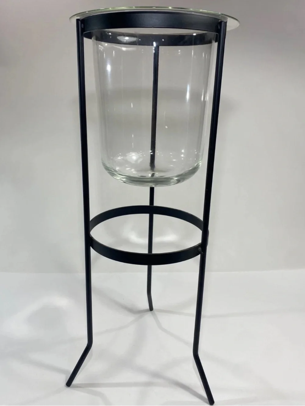 PartyLite Seville Glass Hurricane Candle Holder Black Wrought Iron Metal Stand